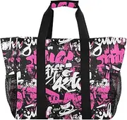[sanluoli] Bags And Totes Foldable Beach Bag Sandproof with Handles Laundry Carrying Bag, Doodle Peach White Black Cartoon, 1 size