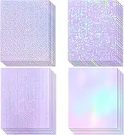 36 Sheets Holographic Sticker Paper, Transparent Holographic Vinyl Laminate Film, Clear Overlay Lamination Sticker Paper Self Adhesive Waterproof - Gem, Dot, Colorful, Star Patterns/8.5x11 inch