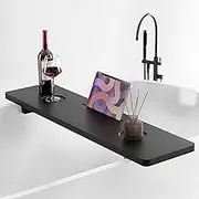 Tinamo Black Bathtub Caddy Tray Table | 35x9 Inch Large Bath Tub Tray | Anti-Tipping, Sustainable Acacia Wood | Accessories Holders for Bathtub