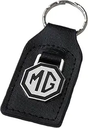 MG (MGB) Black White Leather and Enamel Key Ring Key Fob