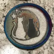 Cats on a Crescent Moon with the stars 5.5" Plate Raku Pottery NEW