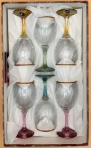 CRISTALLERIA FRATELLI FUMO WINE GLASSES HAND MADE IN ITALY SET 6 (NEW OPEN BOX)