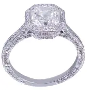 14K White Gold Asscher Cut Diamond Engagement Ring Bezel 2.25ctw H-VS2 EGL USA