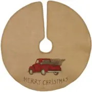 New Rustic MERRY CHRISTMAS VINTAGE RED TRUCK Burlap Tree Skirt 36"