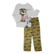 Wonder Nation Boys Long Sleeve Top & Pants Pajama Set-Grey Dino-XXL (18)-NWT
