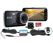 Elinz Dash Cam Dual Camera Reversing Recorder Car DVR Video FHD 1296P 4" LCD Hardwire Kit 32GB