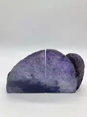 Set of 2 Purple Agate Geode Crystal Bookends, Heavy Gemstone Book Holder Pair