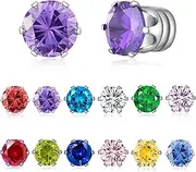 Spiritlele 12 Pairs Birthstone Magnetic Earrings Set Cubic Zirconia Clip on Non Piercing Fake Stud Earrings Birthday Gifts Unisex