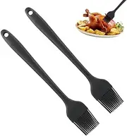 2Pcs Silicone Basting Pastry Brush, Heat Resistant Kitchen Cooking Tools for Grilling, Baking, and Oil Application, Black, 8 inches