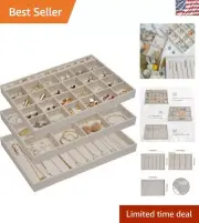 Customizable Jewelry Drawer Organizer with 3 Stackable Trays for Elegant Storage