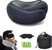 [Generic] Neck Travel Pillow,Travel Pillow Airplane Memory Foam Airplane Pillow 360 Degree Support Neck Pillow,Compact and Ergonomic Design for Traveling, Airplanes, Offices, Car(Navy Blue)