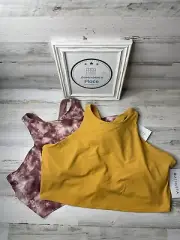 Lot of 2 Athleta Concious Crop Top Tank Built in Bra Yellow / Pink D-DD 3X