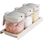 1 Set Seasoning Box Set Clear Seasoning Jars Glass Salt Pot Glass Storage White Small Seasoning