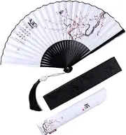 [ROBAUN] Foldable Handheld Floral Folding Fans, Silk Bamboo Hand Fans with Storage Bag and Tassels, for Cooling, Performances