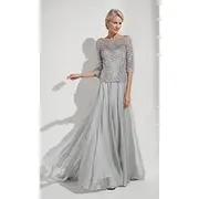 A-Line Mother of the Bride Dress Elegant Simple Minimalist Boat Neck Floor Length Chiffon Half Sleeve with Lace 2025