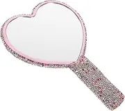 Heart Shaped Compact Mirror with Handle Cute Handheld Rhinestone Mirror for Women Travel Friendly Design for Quick Makeup Touch Ups Elegant Vanity Accessory