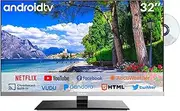 SYLVOX FHD 32 inch Smart RV TV with DVD Player Built in and Satellite Decoder, Frameless Design, Support WiFi Bluetooth, HDMI USB, Smart Android 12V TV for Caravan, RV, Motorhomes, Home