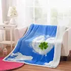 White Cloud Four-leaf Clover 3D Warm Plush Fleece Blanket Picnic Sofa Couch