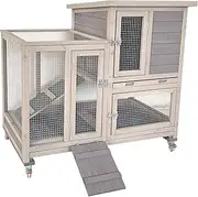 Bunny Terrace Rabbit Cage Hutch Guinea Pig Habitat with Casters
