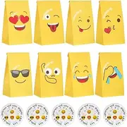 GalvaPcth Smiley emoji Bags,24 Pack Emoji Lolly Bags,Kids Party Bags,Valentine's Day Party Bag,Party Favor Bags,Gift Bags With THANK YOU Stickers,23 x 13 cm Candy Storage Bags