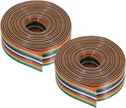 uxcell 2 Pcs 16 Pin Flat Rainbow Ribbon Cable 9.84FT 1.27mm Pitch Breadboard Jumper Wires for Electronic Projects