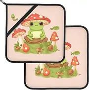 2 Pack Pot Holders for Kitchen Heat Resistant Potholders Cute Frogs and Mushrooms Pot Holders Set Washable Hot Pads with Loop Non Slip Potholders for Cooking Baking BBQ Microwave 8 x 8 Inch