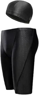 [NHQZ] Swimming trunks and swimming cap set, swimming trunks men, tight fitting swimsuit, waterproof and breathable, black, Medium