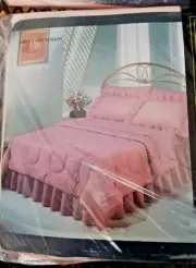 Vintage First Lady Peach No Iron Percale Flat Fitted and Cases Sheet Set USA