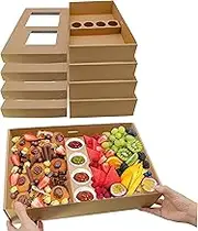 Cardboard Grazing Box To Go 10pk Heavy Duty, Food Catering Tray 38x26x9cm Easy Assembly, Large Disposable Serving Platter Boxes Cardboard Catering Trays w/Lid, for Party Picnic