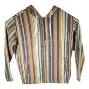 Quicksilver Neo Poncho Beach Hoodie Mens Size Medium Beige Gray Striped Canvas