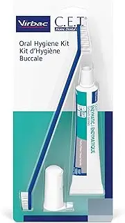Virbac C.E.T. Oral Hygiene Kit for Cats and Dogs | 3 Piece Set with Dual Ended Toothbrush, Fingerbrush, and Poultry Flavor 2.5 oz Tube of Toothpaste | Remove Plaque & Tartar Buildup