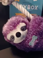 12" LAVENDAR LILY SLOTH ON A ROPE WITH SQUEAKER - PLUSH DOG TOY - FRINGE STUDIO