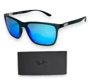 Ray Ban RB4385 601SA1 Chromance Polarized Black Matte Blue Mirror Sunglasses