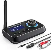 Ainostone Bluetooth Receiver Transmitter 2-in-1 Bluetooth Audio Transmitter with Volume Control Bluetooth Adapter Low Latency Long Range Optical AUX Bypass for TV Headphones Stereo System