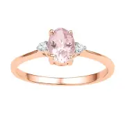10kt Rose Gold Womens Oval Lab-Created Morganite Solitaire Diamond Ring 5/8