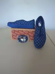 VANS AUTHENTIC CHECKERBOARD TRUE BLUE KIDS SIZE 3 With Extra Checkered Laces