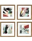 Botanical Plant Leaves Framed Wall Art Print Set, 10''X10'', Set of 4 Walnut