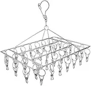 Stainless Steel Clothes Drying Rack with 36 Clips, Swivel Hook Wind-Proof Clothes Hanger Rack for Sock, Bras, Underwear, Shoe Insoles, Laundry Accessories