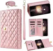 [Asuwish] Phone Case for Samsung Galaxy S23 FE 5G Wallet Cover with Wrist Strap Leather Flip Zipper Credit Card Holder Slot Stand Cell S 23 EF S23FE 23S Women Girls Men Rose Gold