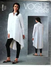 Vogue V1744 Misses XS to M Long Button Front Tunic Tops UNCUT Sewing Pattern