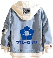 [TANSHOW] Blue Lock Anime Casual Printed Anime Hooded Button Denim Jacket