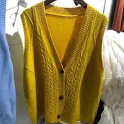 Pateekate Knitted vest women spring and autumn outerwear 2023 loose fitting outerwear versatile V-neck camisole cardigan sweater female yellow One ...