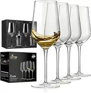 [WOTOR] White Wine Glasses Set of 4, Hand Blown Crystal Wine Glasses with Long Stem, 430ml Red & White Wine Glasses with Great Gift Packaging, Light, Large, Modern Wine Glasses (Clear)