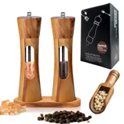 Acrylic Wooden Salt and Pepper Grinder Set, Solid Acacia Wood Shakers with Ad...