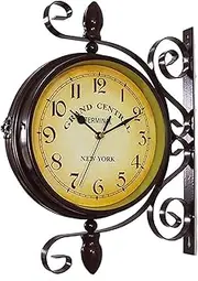 Train Station Clock Train Station Clock, 360°Rotation Double Sided Clock, Station Bracket Outdoor Clock, for Patio, Garage, Outdoor Area Antique Look Wall-Mounted Retro Central Station Clock