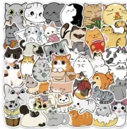 Cartoon Cat Pattern Assorted Waterproof Stickers 50PC
