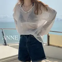 在飛比找蝦皮商城優惠-ANNE｜套頭防曬衫 長袖防曬衫【AT11001】寬鬆 v領