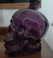 Large Glass Skull Purple Bottle with Cork Opening Halloween 5.5" NEW