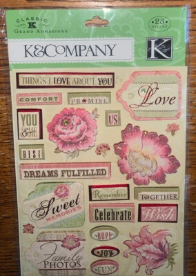 K & COMPANY Love Dreams Fulfilled Sweat Memories Family Photo Flowers Stickers