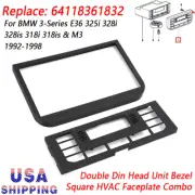 For BMW E36 Double Din Head Unit Bezel Square HVAC Faceplate Combo Kit Black US (for: BMW)